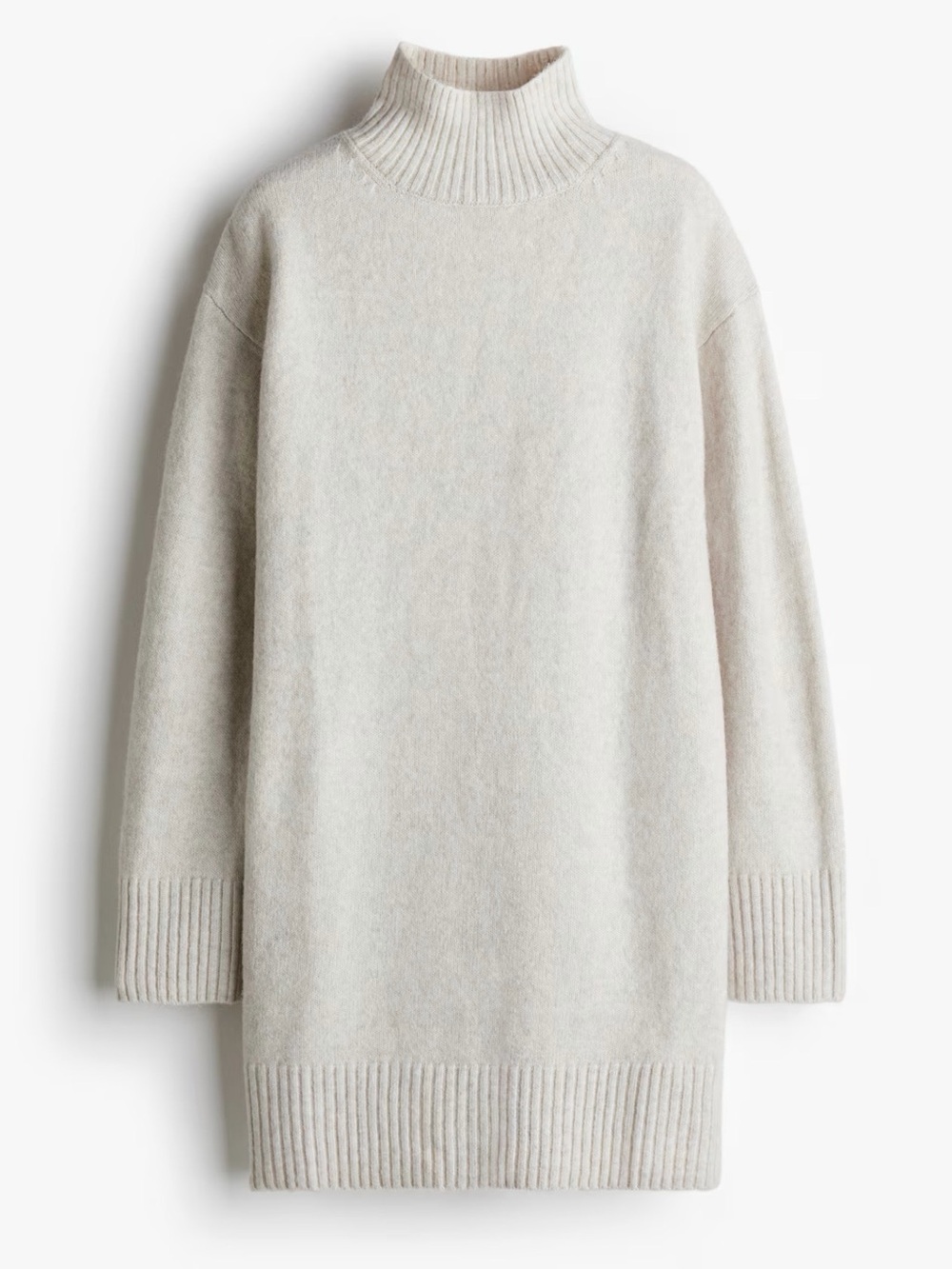 Turtleneck Longline Sweater in Light Cream